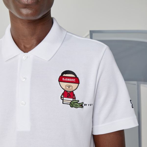 Lacoste SPORT Collab Youssef SY Cotton Piqué Polo Shirt Pánské - Šortky Bílé / Tmavě Blankyt Blankyt